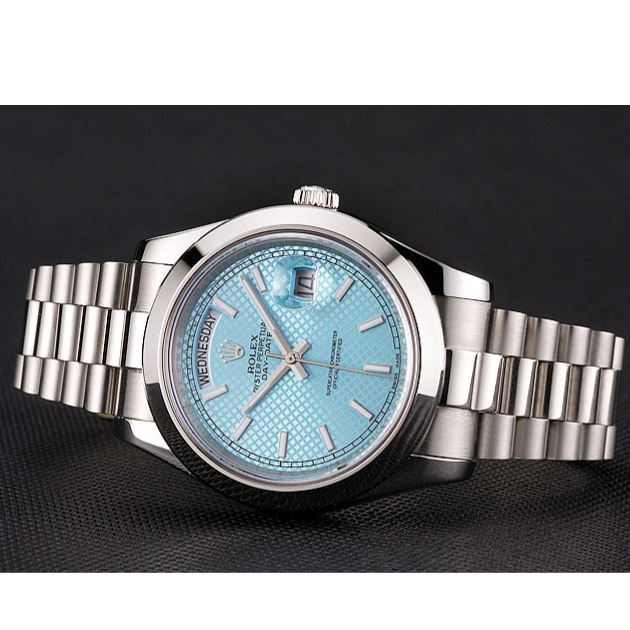 Aaa fake watches Rolex Platinum 40 Ice Case Steel Date Bracelet Dial Stainless Day Blue And Swiss 0616
